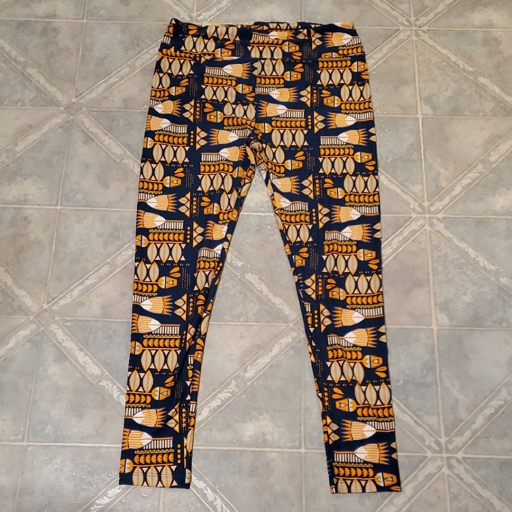 NWOT LuLaRoe Stylish Pattern Orange & Blue Leggings size: Tall & Curvy